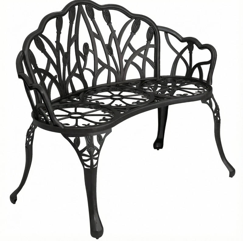 ZAHRADNÍ lavice 99/57/78 cm černá z hliníku s květinovým vzorem pro 2 osoby - černá, kov (57/78/99cm) - OKWISH