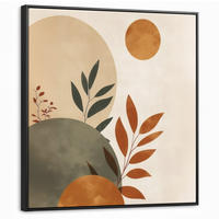 LEINWAND Bilder mit Rahmen - Formen - Rund - Blätter - Beige - 90x90 - Rostfarben, Textil (90/90cm) - MuchoWow