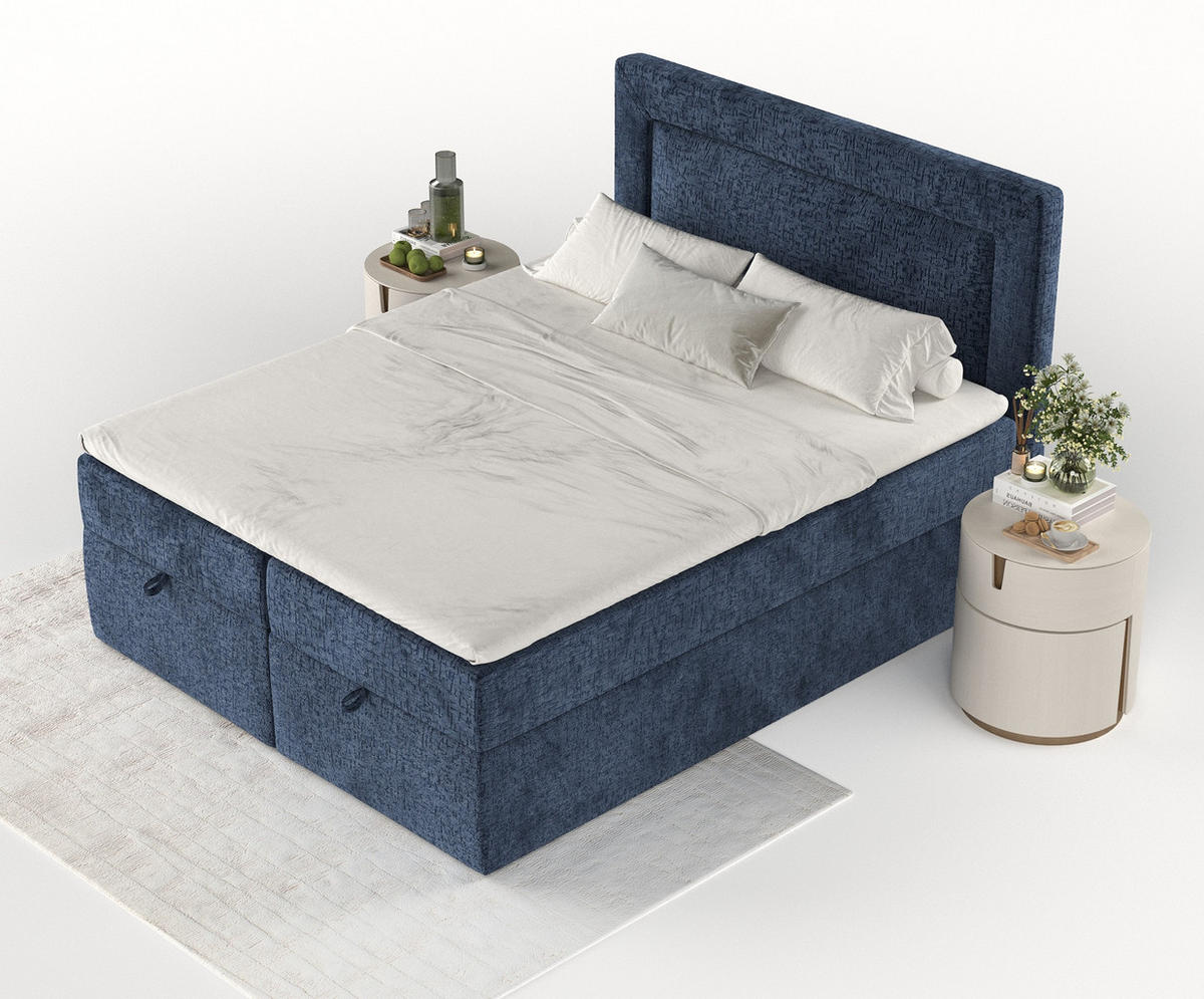 BOXBETT Palmera Marineblau 180/200 cm - Schwarz/Dunkelblau, Holz/Holzwerkstoff (180/200cm) - Maison de Reve