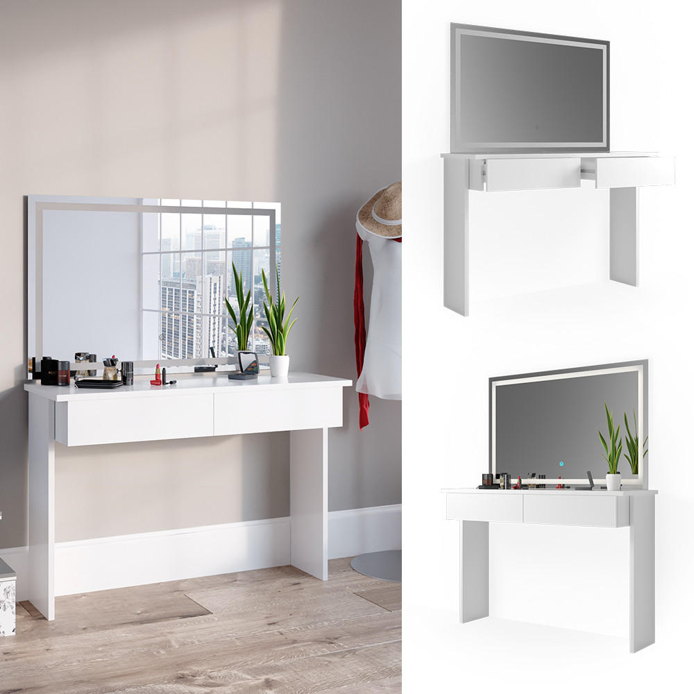 SCHMINKTISCH Azur Weiß 120 cm mit LED-Spiegel - Weiß, Holzwerkstoff (120/83/40cm) - Vicco