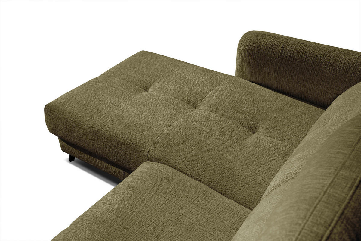 ECKSOFA SVEN 3-Sitzer, 1 Relax XL, verstellbare Kopfstützen, olivgrün - Schwarz/Olivgrün, Holzwerkstoff/Textil (256/163cm) - Courtois Laville