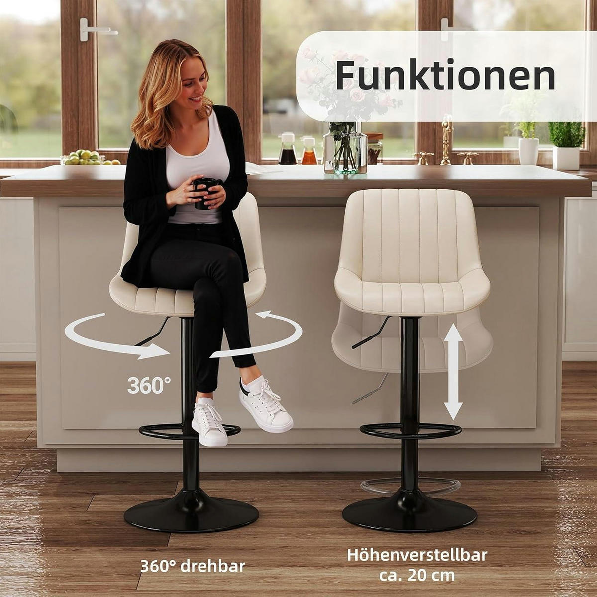 BARHOCKER 3er Set Beige mit Lehne und Höhenverstellung - Beige, Kunststoff (46/109/37cm)