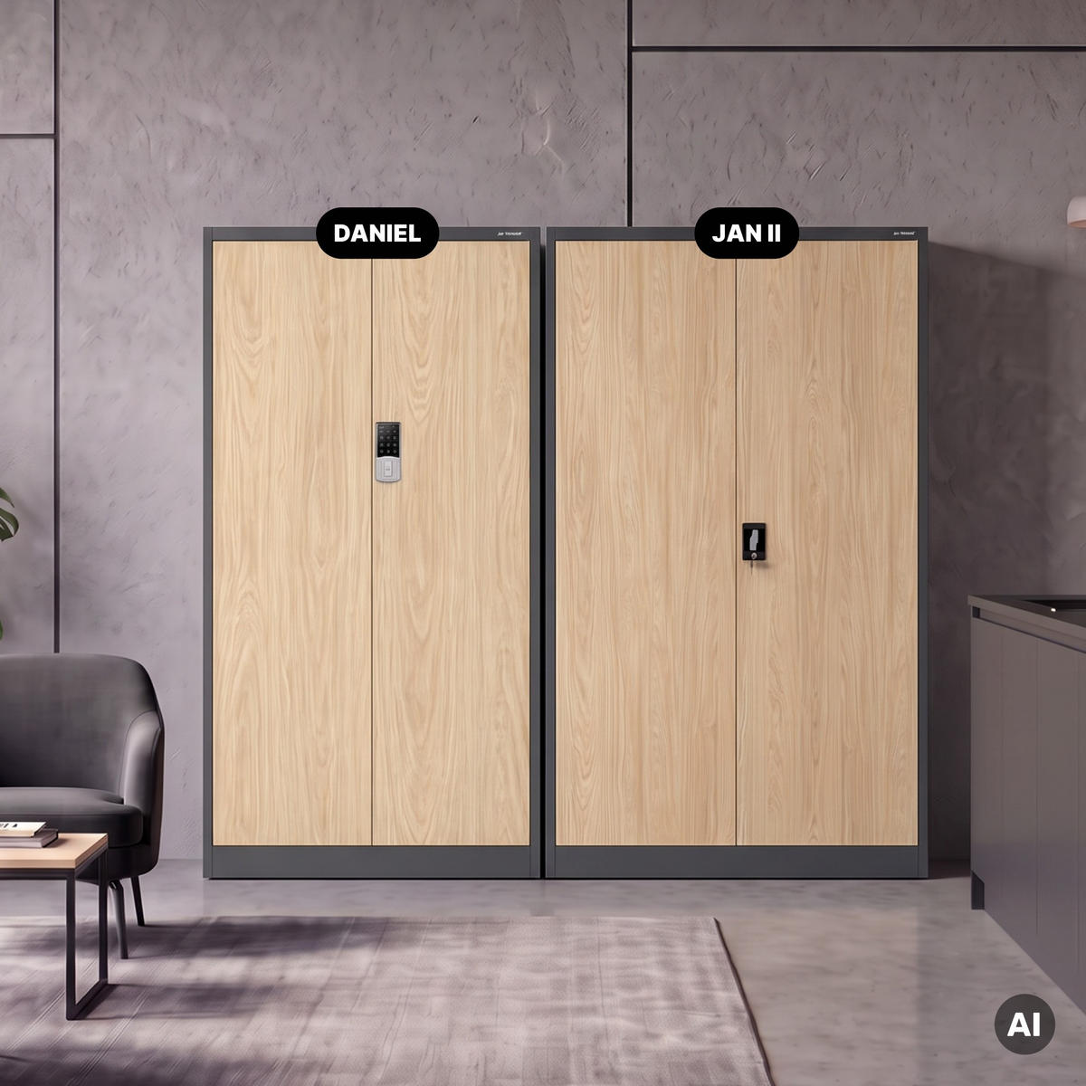 BÜROSCHRANK mit Zahlenschloss DANIEL 185x90x40 cm - Anthrazit/Sonoma Eiche, Metall (90/185/40cm) - Jan Nowak