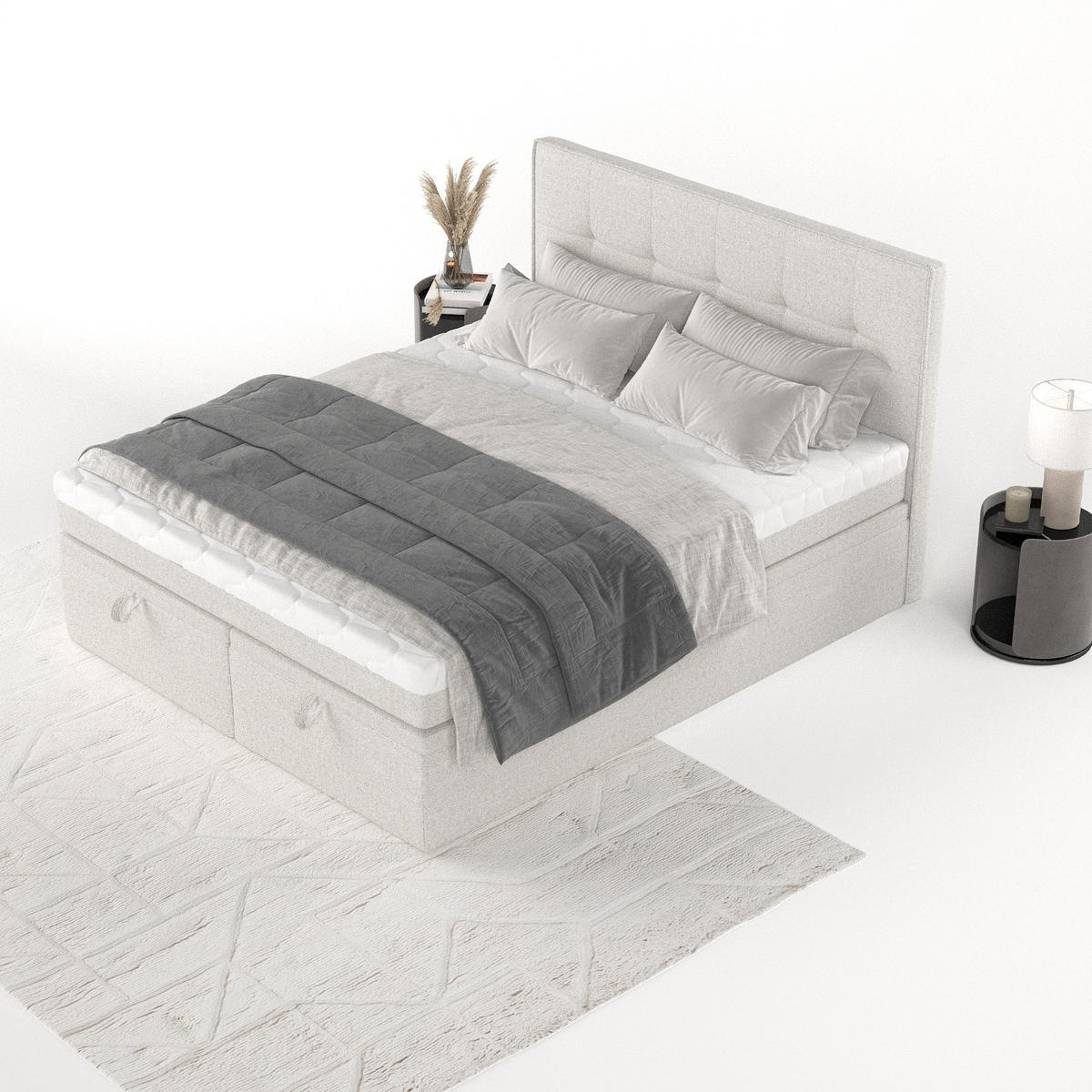 BOXBETT Arivo 200/200 cm Hellbeige im Riva Stoff - Sandfarben/Schwarz, Holz/Holzwerkstoff (200/200cm) - AltaBeds