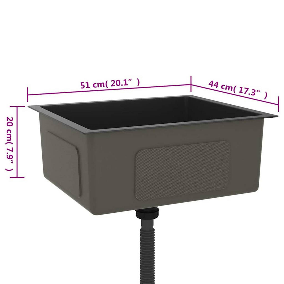 EINBAUSPÜLE Handgemachte Schwarz Edelstahl - Schwarz, Metall (44/20/51cm) - vidaXL