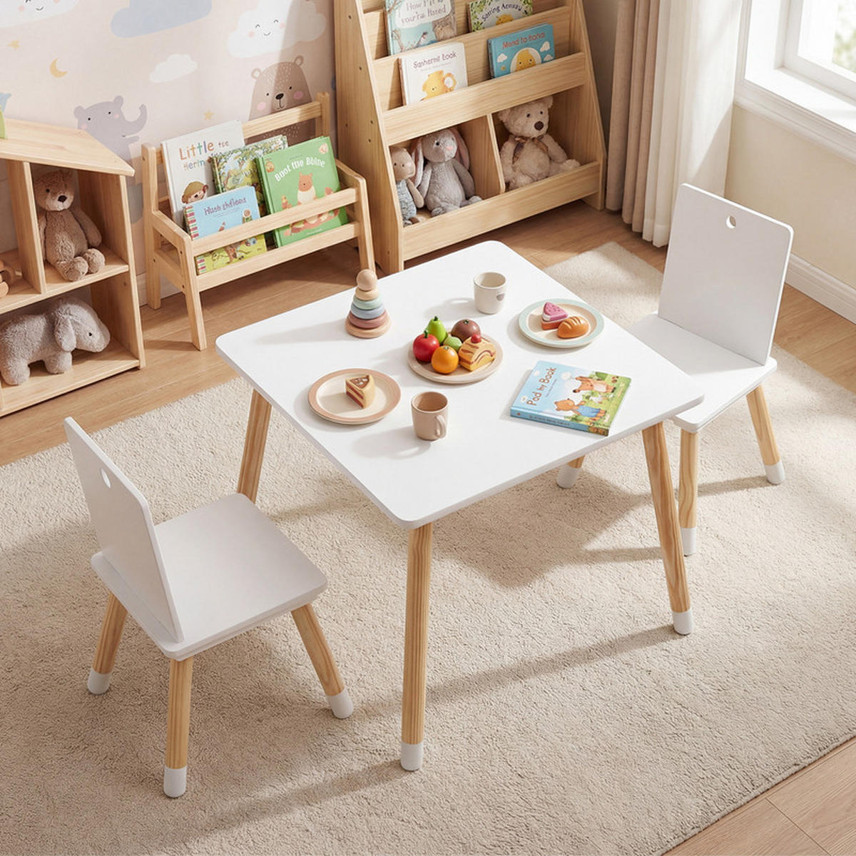 KINDERSITZGRUPPE Holz weiß(3-tlg) - Weiß, Holzwerkstoff (63/49/52.5cm) - COSTWAY