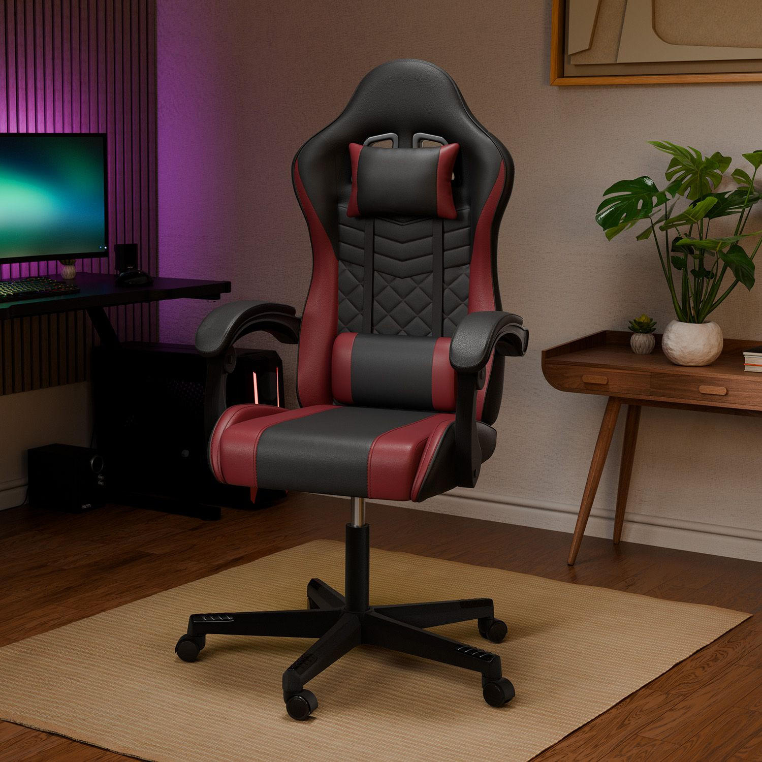 GAMINGSTUHL HyperSeat schwarz/bordeaux - Rot, Kunststoff (63/131/121cm) - Juskys