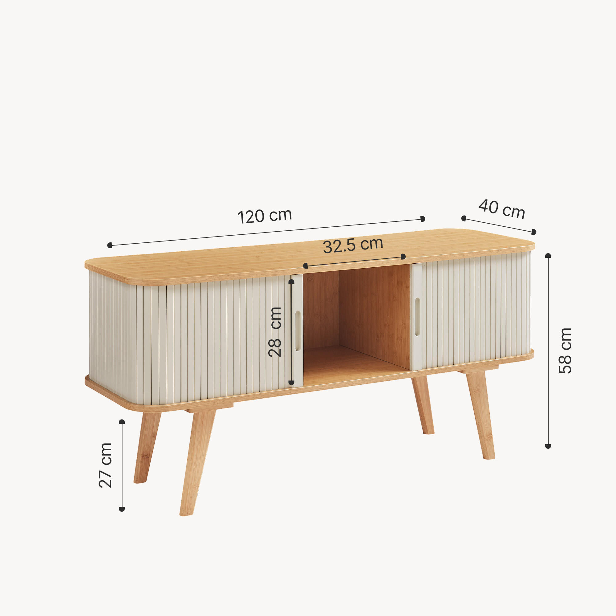 TV-ELEMENT Tysvær - Creme, Holz/Holzwerkstoff (120/58/40cm) - [en.casa]