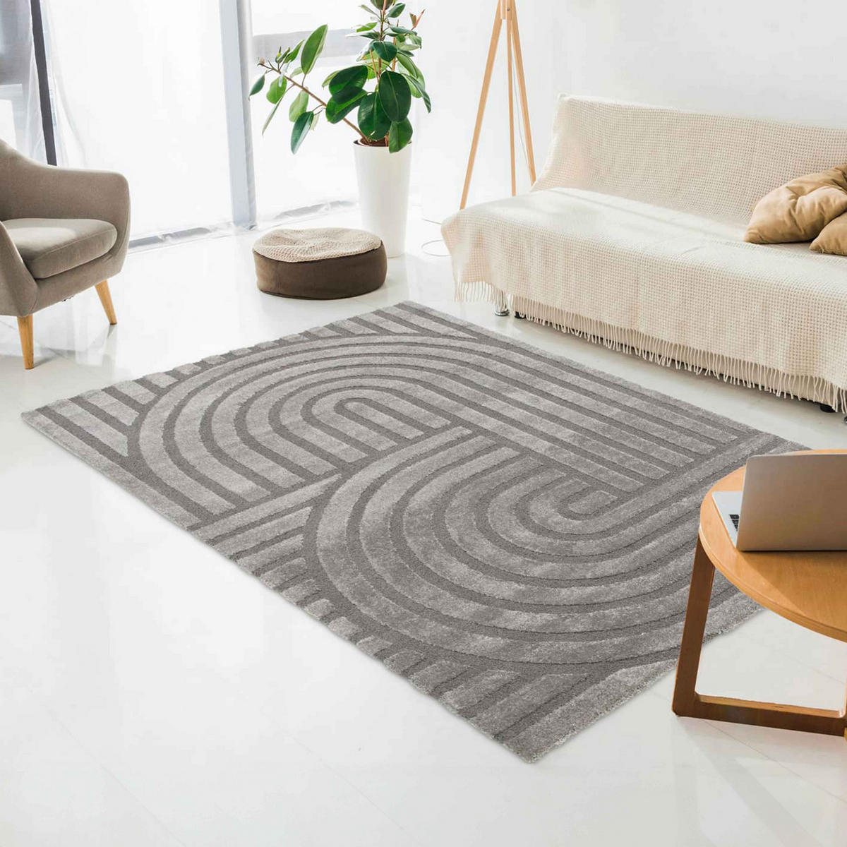 TEPPICH, Grau - Grau, Textil (160/230cm) - Oviala