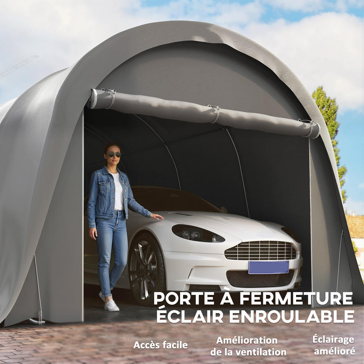 CARPORT DE-12720 360/720/270 cm UPF50+ mit Seitenwänden Dunkelgrau - Dunkelgrau, Metall (360/270/720cm) - ComfortXL