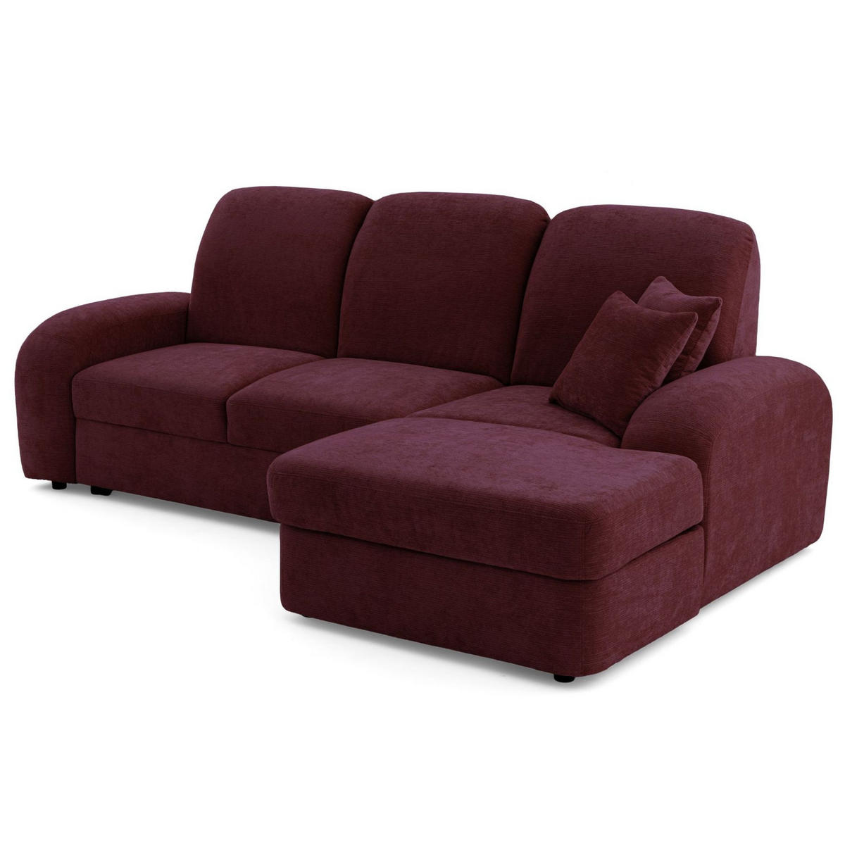 ECKSOFA VIBE S Rechts mit Schlaffunktion 130x202 Chenille Bordeaux - Bordeaux/Schwarz, Holz/Kunststoff (156/255cm) - Muffo