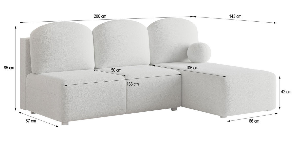 ECKSOFA TRAMA Beige Boucle-Stoff mit Schlaffunktion - Beige, Holz (200/143cm) - MASSENO