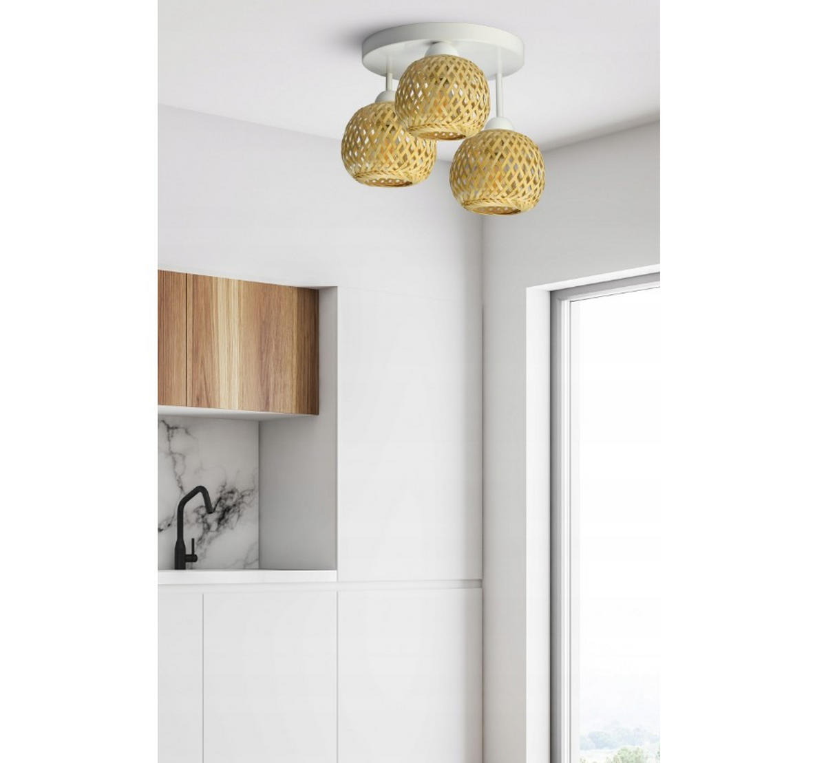 DECKENLEUCHTE BOHO - Beige/Weiß, Holz/Metall (36/36/26cm) - kiki design