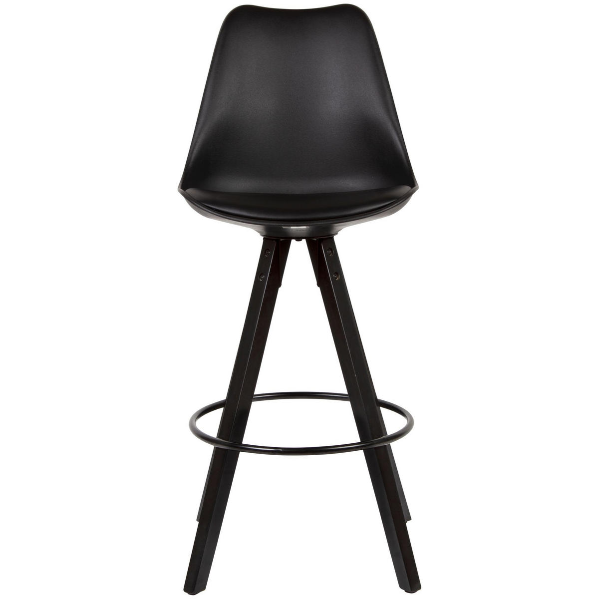 BARHOCKER – Skandinavisch, Kunstleder, Rückenlehne, X-Beine mit Metallring - Schwarz, Holz/Kunststoff (49/113/53cm) - KADIMA DESIGN