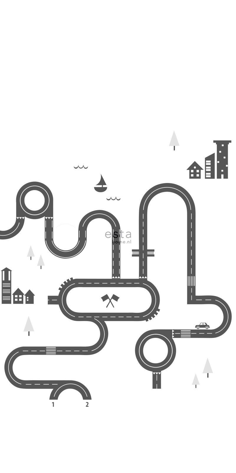 FOTOTAPETE gezeichnete Straße 139.5 x 279 cm - Schwarz, Papier (139.5/279cm) - ESTAhome