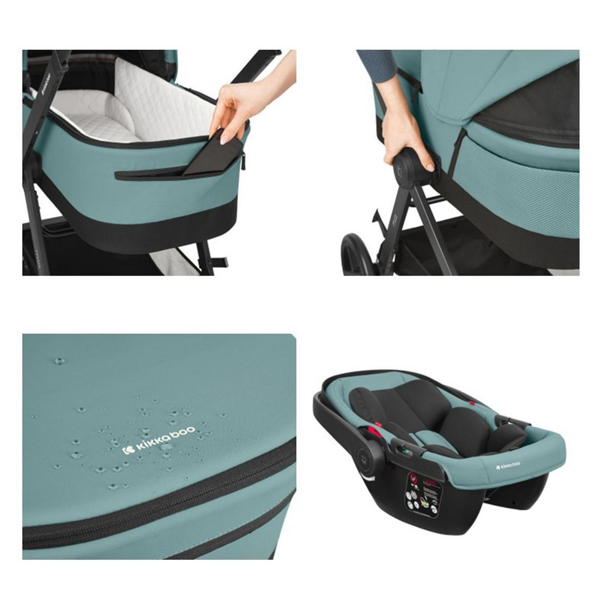 KOMBIKINDERWAGEN Mia 3 in 1 grün Babywanne Babyschale Wickeltasche Matratze - Grün, Metall (72/53/99cm) - Kikka boo
