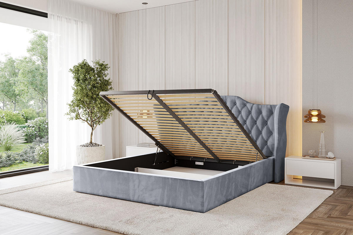 POLSTERBETT mit Bettkasten und Lattenrost, Bett mit Matratze H3/H4 - ZORAN 120x200 Grau - Grau, Holzwerkstoff/Textil (120/200cm) - ALTDECOR