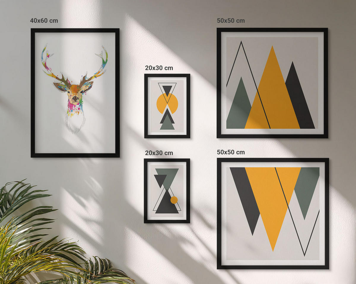 WANDBILDER 5er-Set - 50x50 cm & 20x30 cm & 40x60 cm Schwarzer Rahmen - Italienische Städte (Aquarell) - Schwarz, Kunststoff (40/60cm) - ArtPrintCave