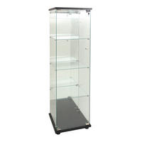 VITRINE - Glasvitrine mit 4 Ebenen - integrierte LED-Beleuchtung - Schwarzer Holzboden - Schwarz, Glas (42.5/164/36.5cm) - DELFA
