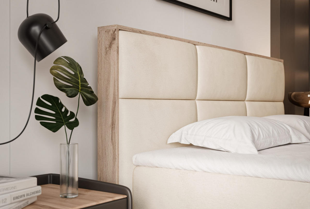 BOXBETT LAVIO 160/200 cm, in Creme, mit Matratze und Topper - Creme, Holzwerkstoff/Textil (160/200cm) - Idohome