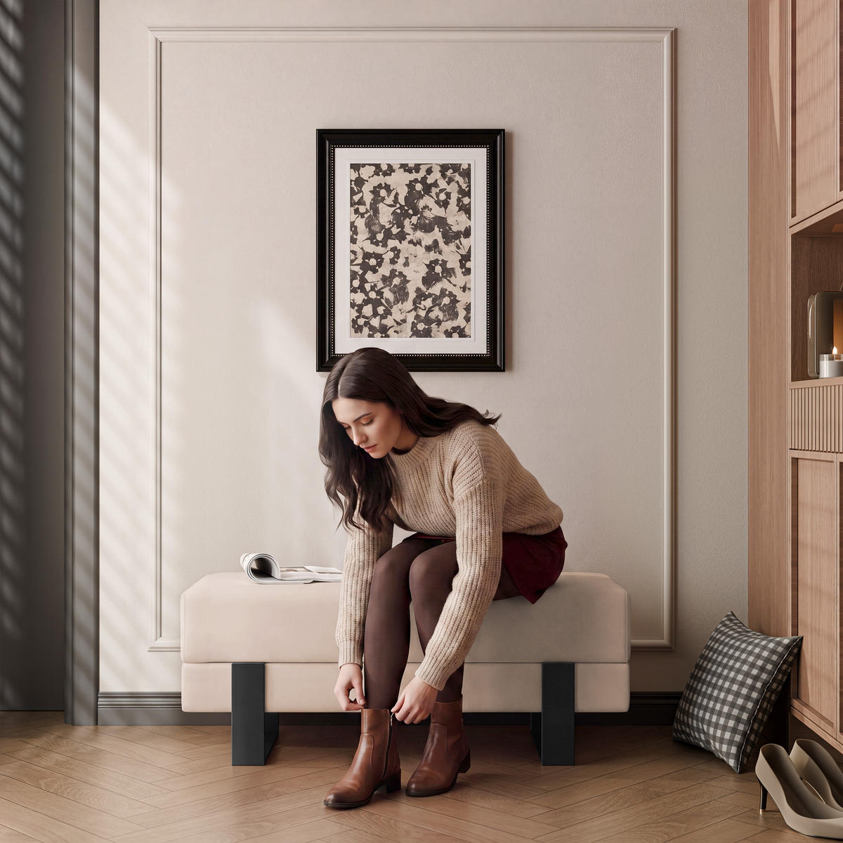 POLSTERBANK RIVA 100 cm Schwarz / Beige ,Metallgestell - Beige, Metall (100/47/35cm) - Idohome