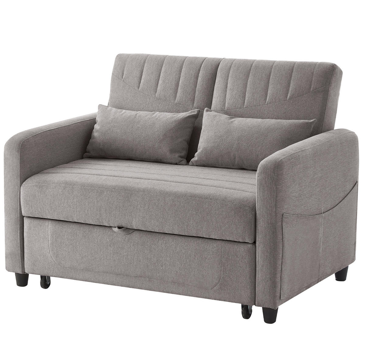 SCHLAFSOFA aus Baumwoll-Leinen-Stoff 166x95 cm Grau mit Ausziehfunktion, 3-fach verstellbarer Rückenlehne und 2 Kissen - Grau, Kunststoff (77/82.5/114cm) - Modfu