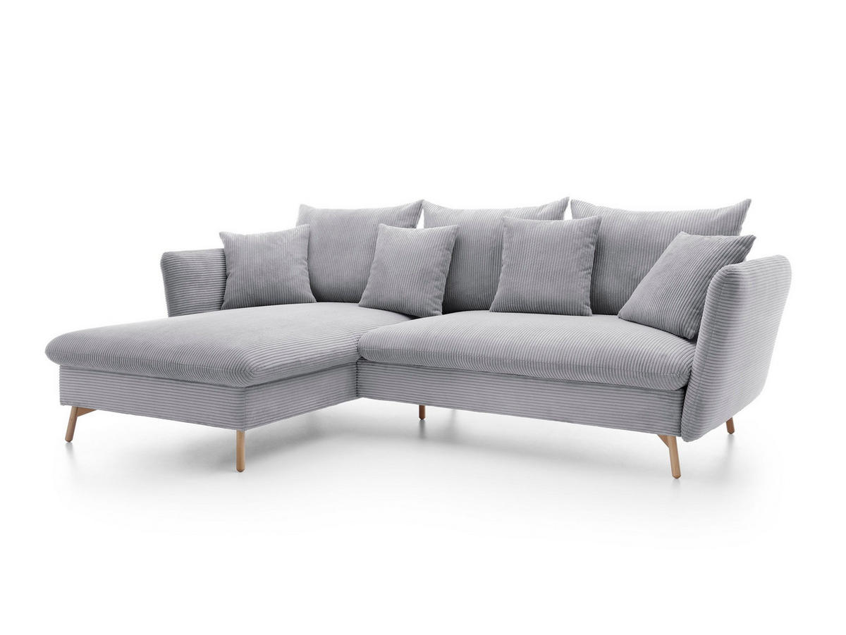 ECKSOFA NERA Grau Kordstoff mit Schlaffunktion - Grau, Holz (258/167cm) - MASSENO