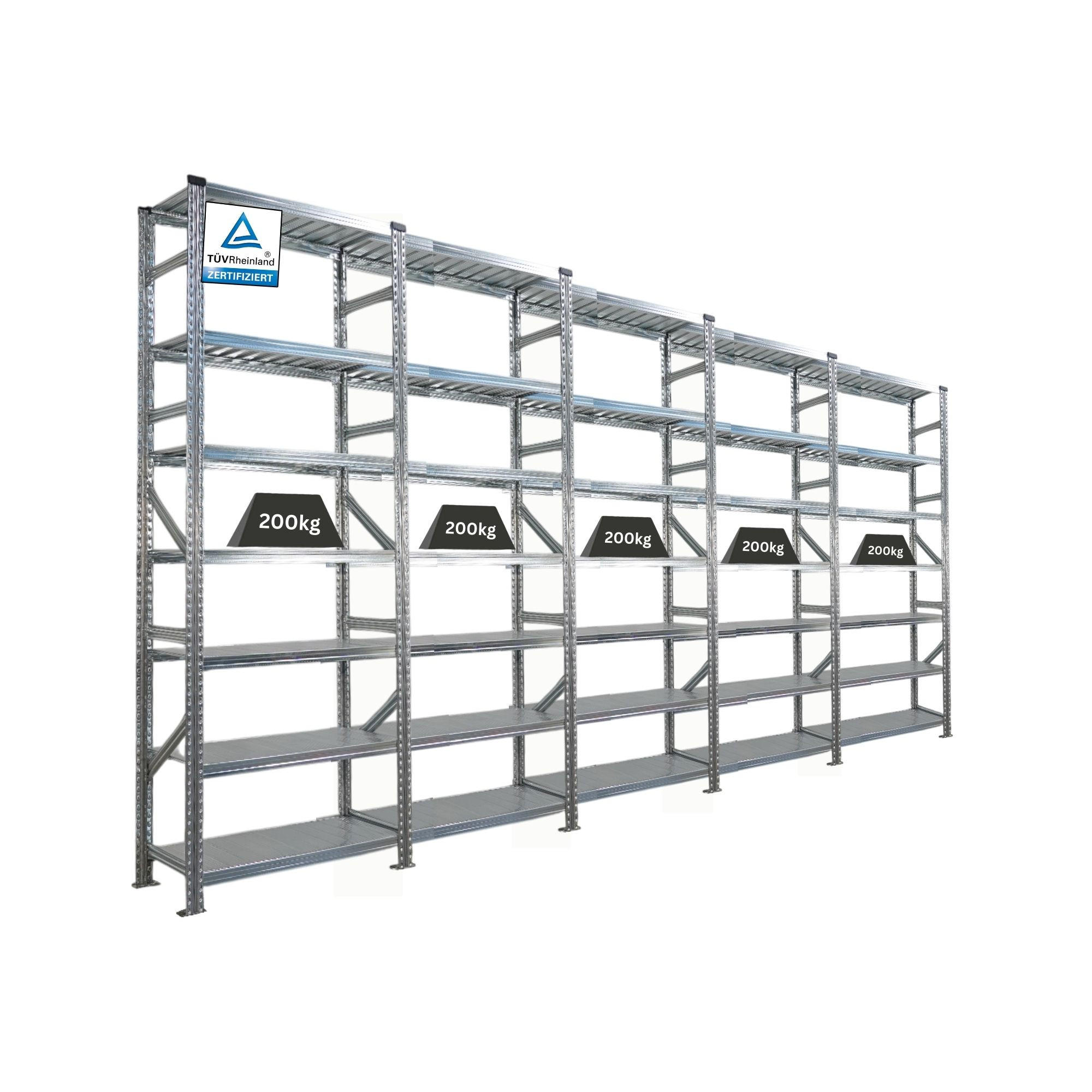 FACHBODENREGAL Proximo Stecksystem 250x450x40cm 7 Ebenen Beidseitig nutzbar Verzinkt - Silberfarben, Metall (450/250/40cm) - PROREGAL