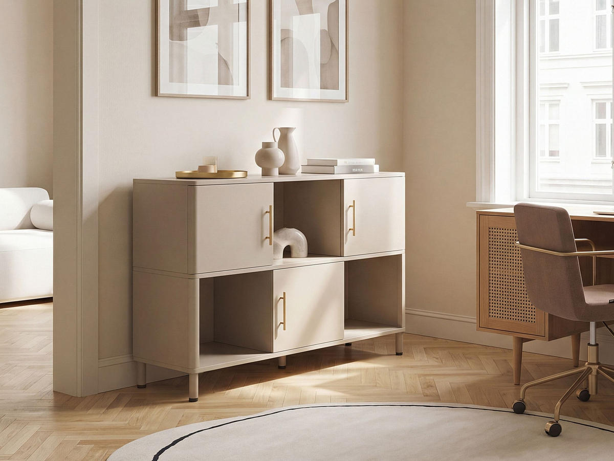 SIDEBOARD se 3 dveřmi Kov Béžový Ombura - béžová, kov (120/80/40cm) - Beliani