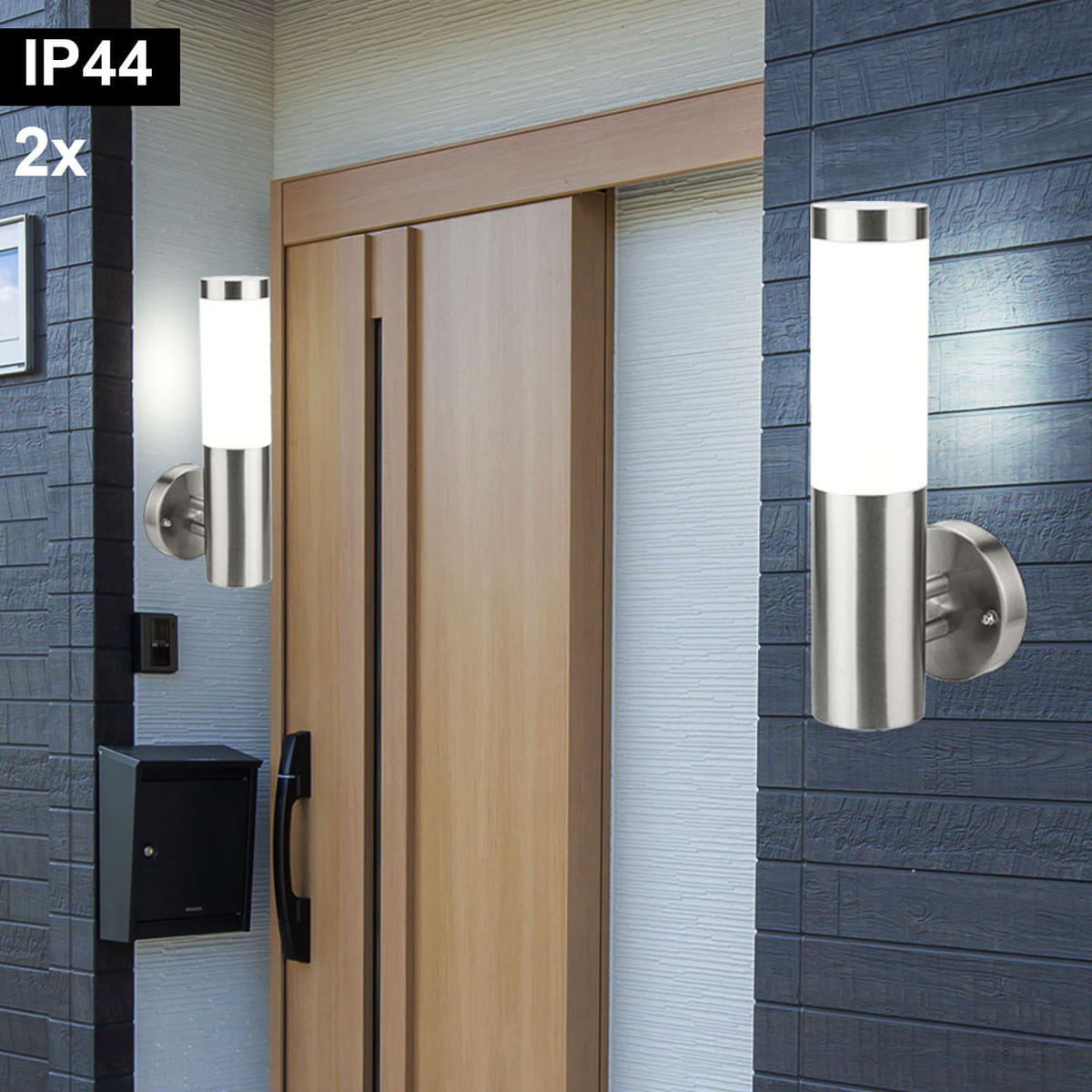 AUSSEN-WANDLEUCHTE Edelstahl Silber 2er Set - Silberfarben, Kunststoff/Metall (14/33.5/7.6cm)