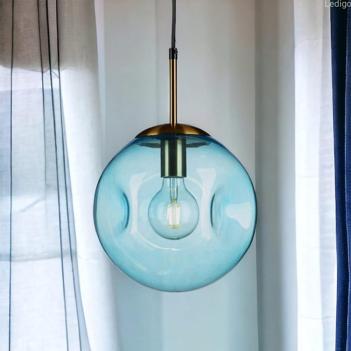 PENDELLEUCHTE Rome Lava - Blau/Transparent, Glas/Metall (25/25/118cm) - kiki design