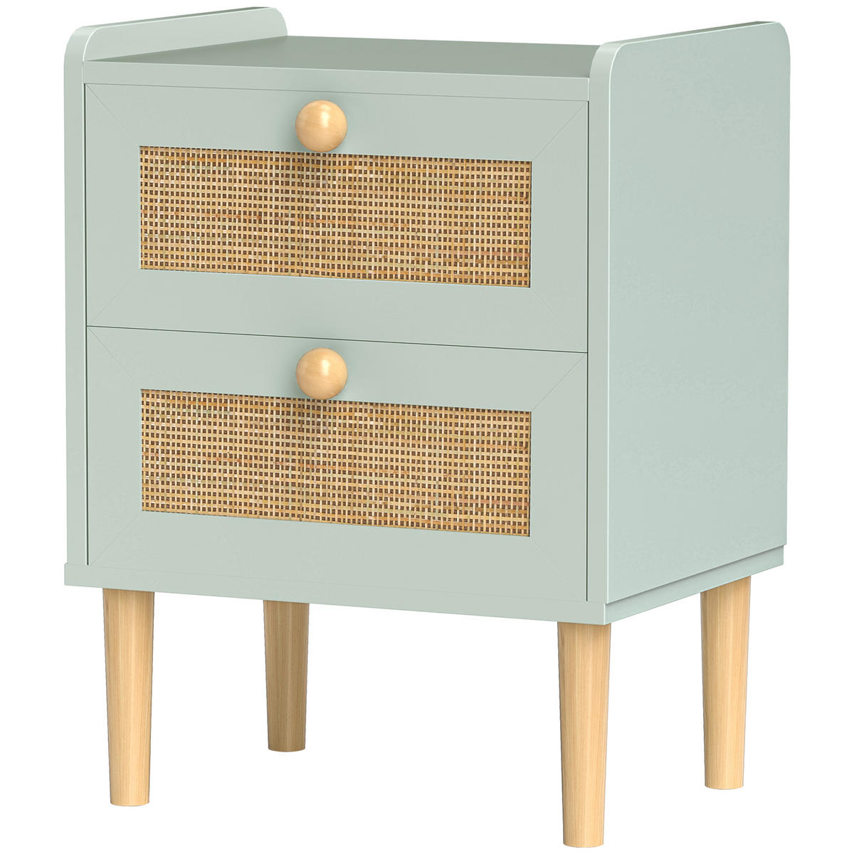 NACHTSCHRANK DE-12943 2 Schubladen mit Rattan-Optik Olivgrün - Grün, Holzwerkstoff (30/52.5/39.8cm) - ComfortXL