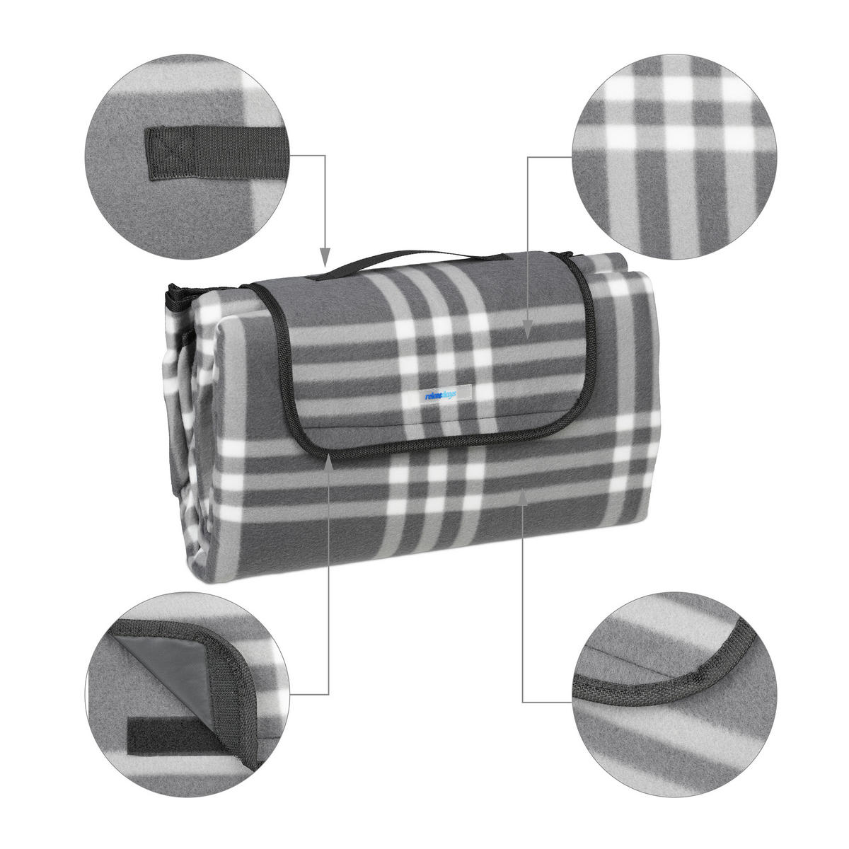 PICKNICKDECKE - Grau, Textil/Metall (200/200cm) - Relaxdays