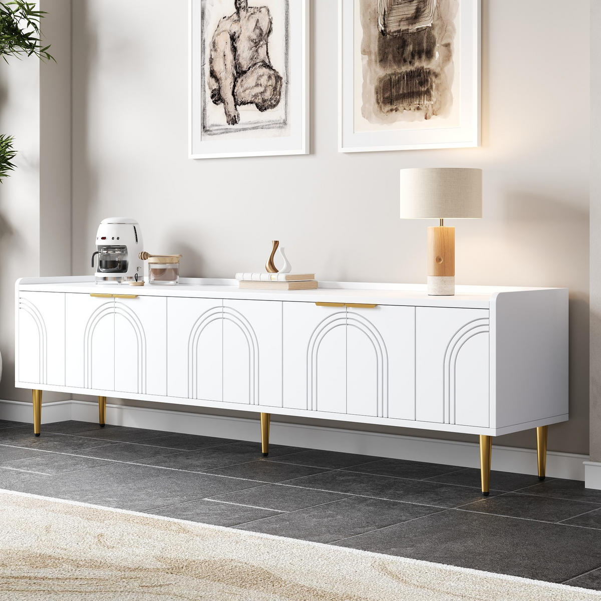 TV-ELEMENT mit Kabeldurchführung 170 x 35 x 47,5 cm MDF Weiß - Weiß, Holzwerkstoff (35/47.5/170cm) - Beauniv
