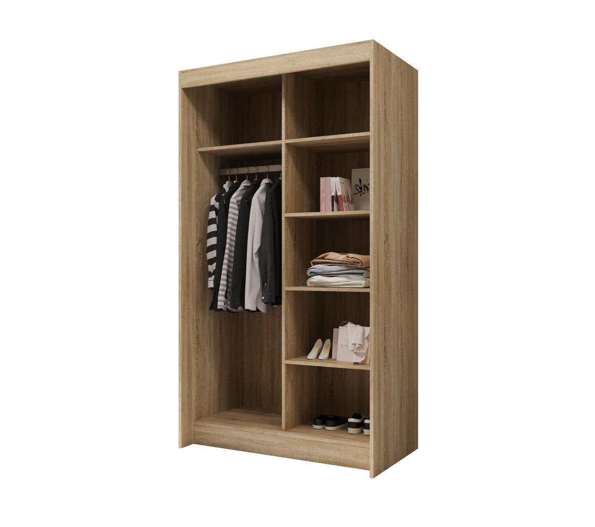 SCHIEBETÜRENSCHRANK BORA, 2-türig Kleiderschrank mit 1 Spiegel, Moderne Garderobe, Schrank in Größe: 100 x 216 x 60 cm - Braun, Holzwerkstoff (100/216/60cm) - O-Sofa