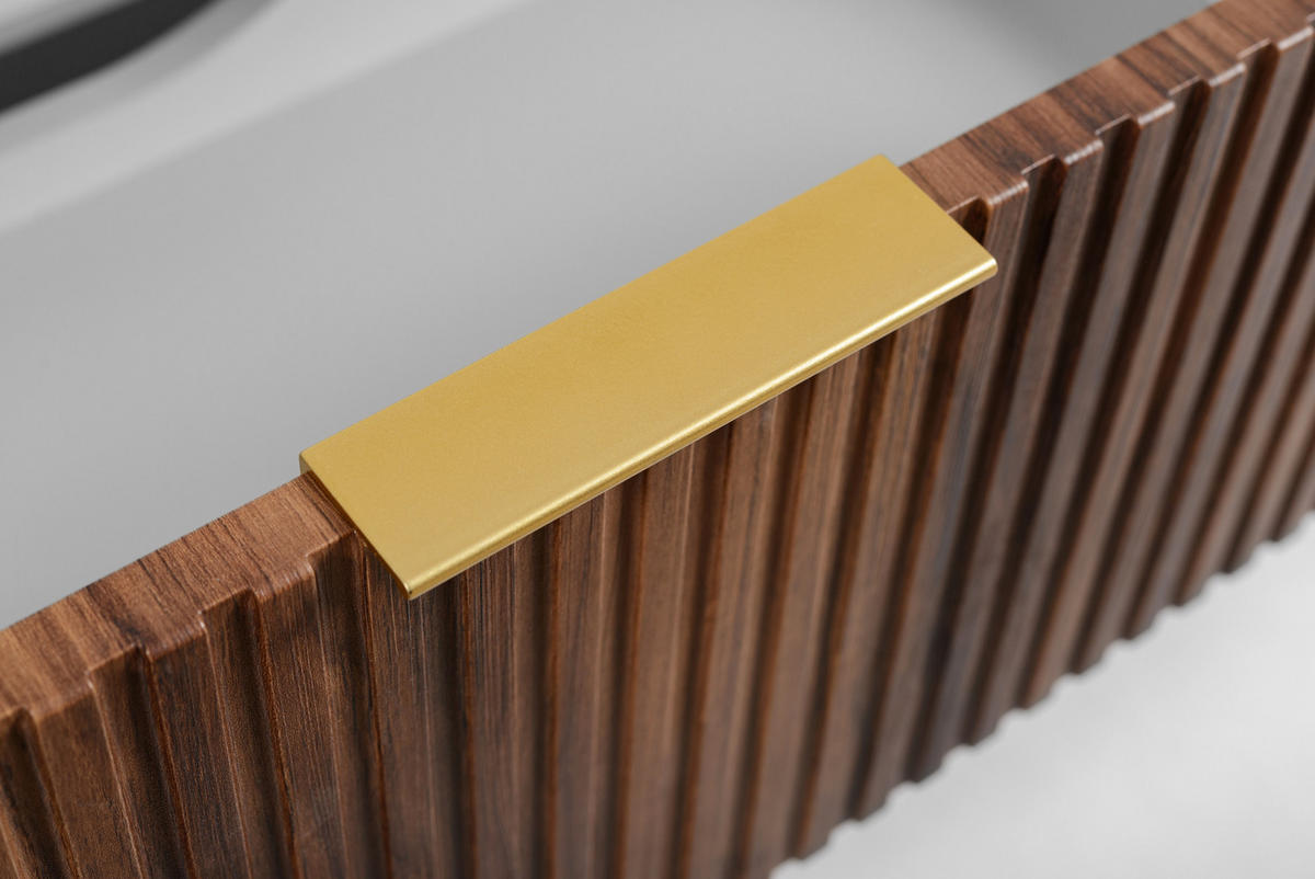 BADEZIMMERSCHRANK, Eiche-Nussbaum, Goldene Griffe, 100 x 51,7 x 41,5 cm - Dunkelbraun/Goldfarben, Holzwerkstoff/Kunststoff (100/51.7/41.5cm) - 3XE LIVING