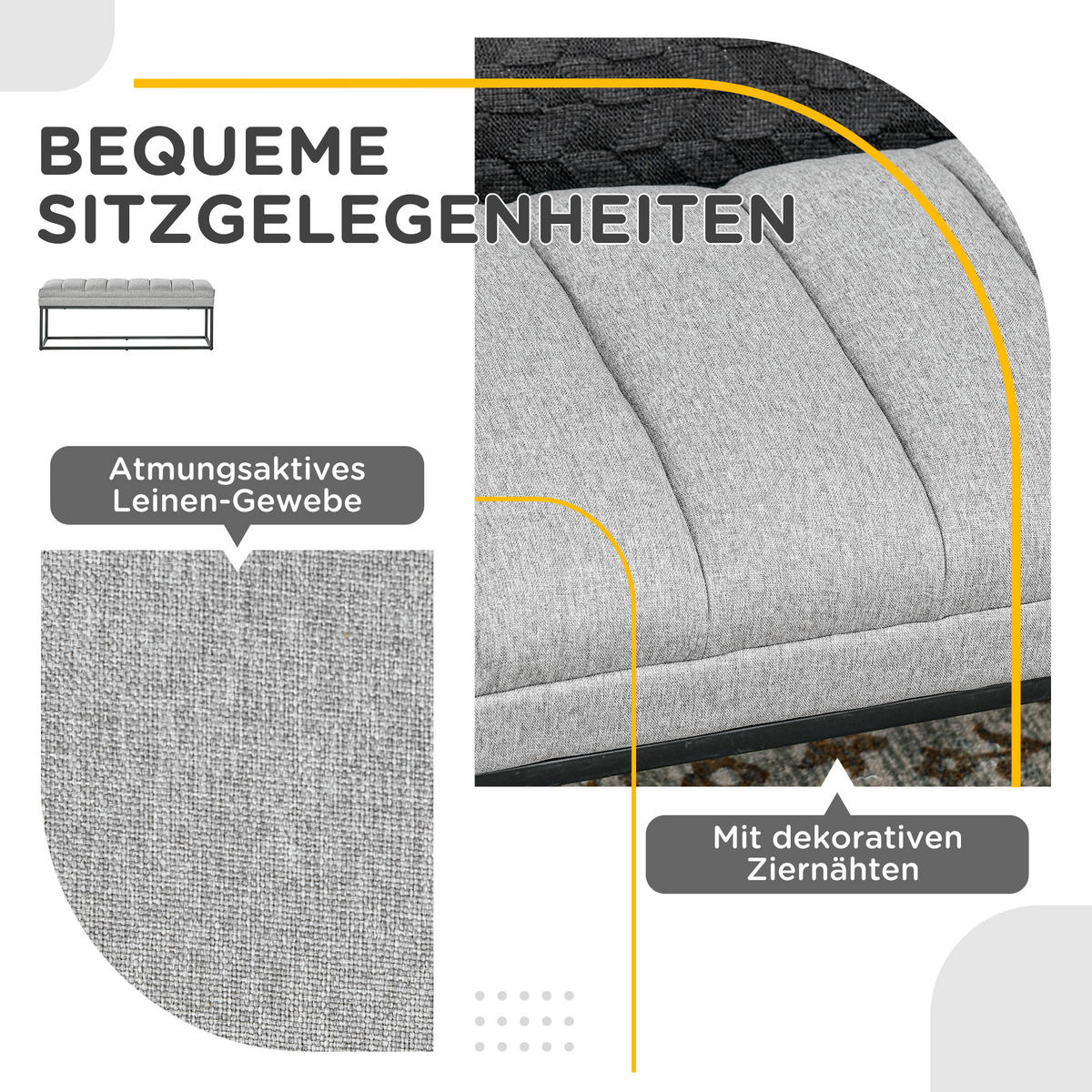 BETTBANK, für Wohnzimmer, bis 200 kg Belastbar, Stahl, Hellgrau - Hellgrau, Kunststoff (44/45.5/120cm) - HOMCOM