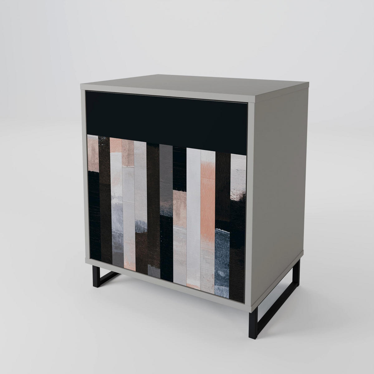 SIDEBOARD COLLAGE OF RECTANGLES, Grau, 57,5x42x75,5 cm, Goldfarbene Metallfüße - Goldfarben/Multicolor, Holzwerkstoff/Metall (57.5/75.5/42cm) - SpaceRebels
