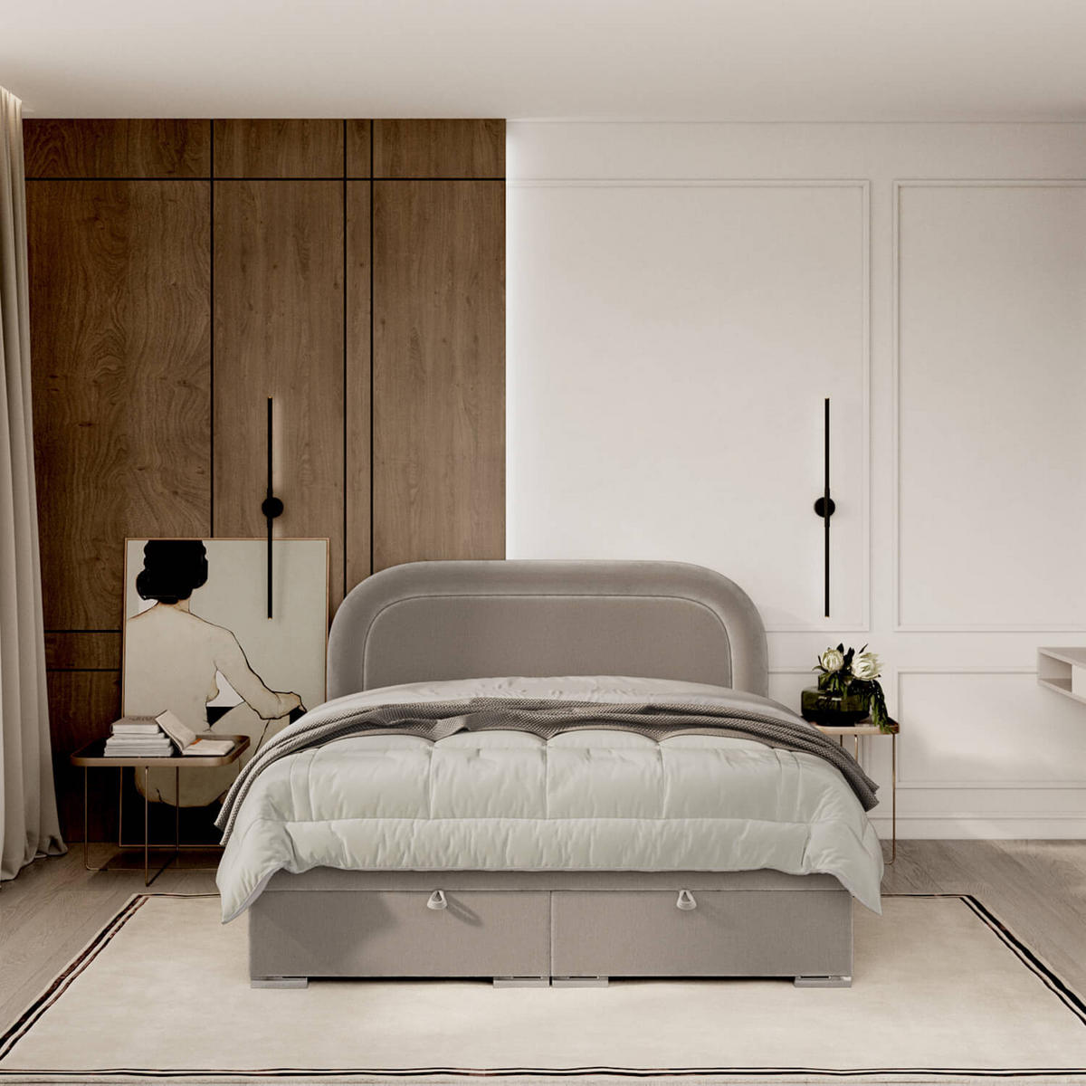 POLSTERBETT Harmony mit Stauraum 200/200 cm Beige im Lotta Stoff - Chromfarben/Beige, Holz/Holzwerkstoff (200/200cm) - AltaBeds