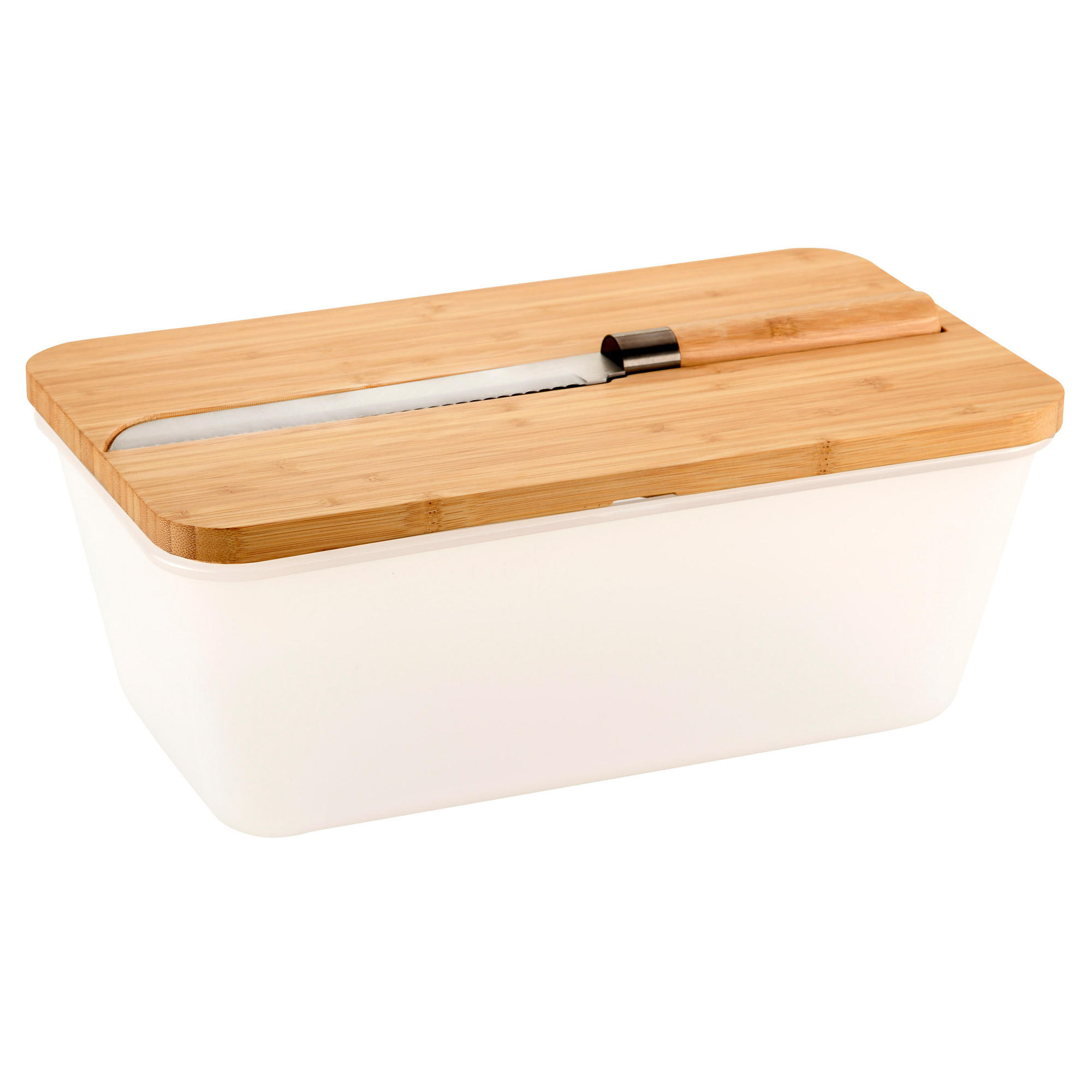 BROTKASTEN mit Bambusdeckel und Brotmesser 34,8/20/15,5 cm - Weiß, Naturmaterialen (20/15.5/34.8cm) - Kesper