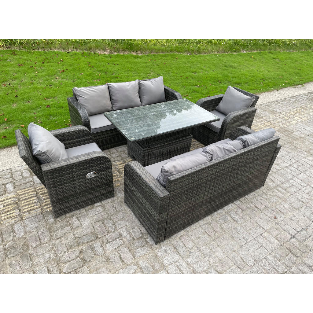 Thumbnail - Fimous Gartensofa, Dunkelgrau, Metall, Kunststoff, Glas, 8-Sitzer, Füllung: Schaumstoff, rechteckig, Loungemöbel, Lounge...