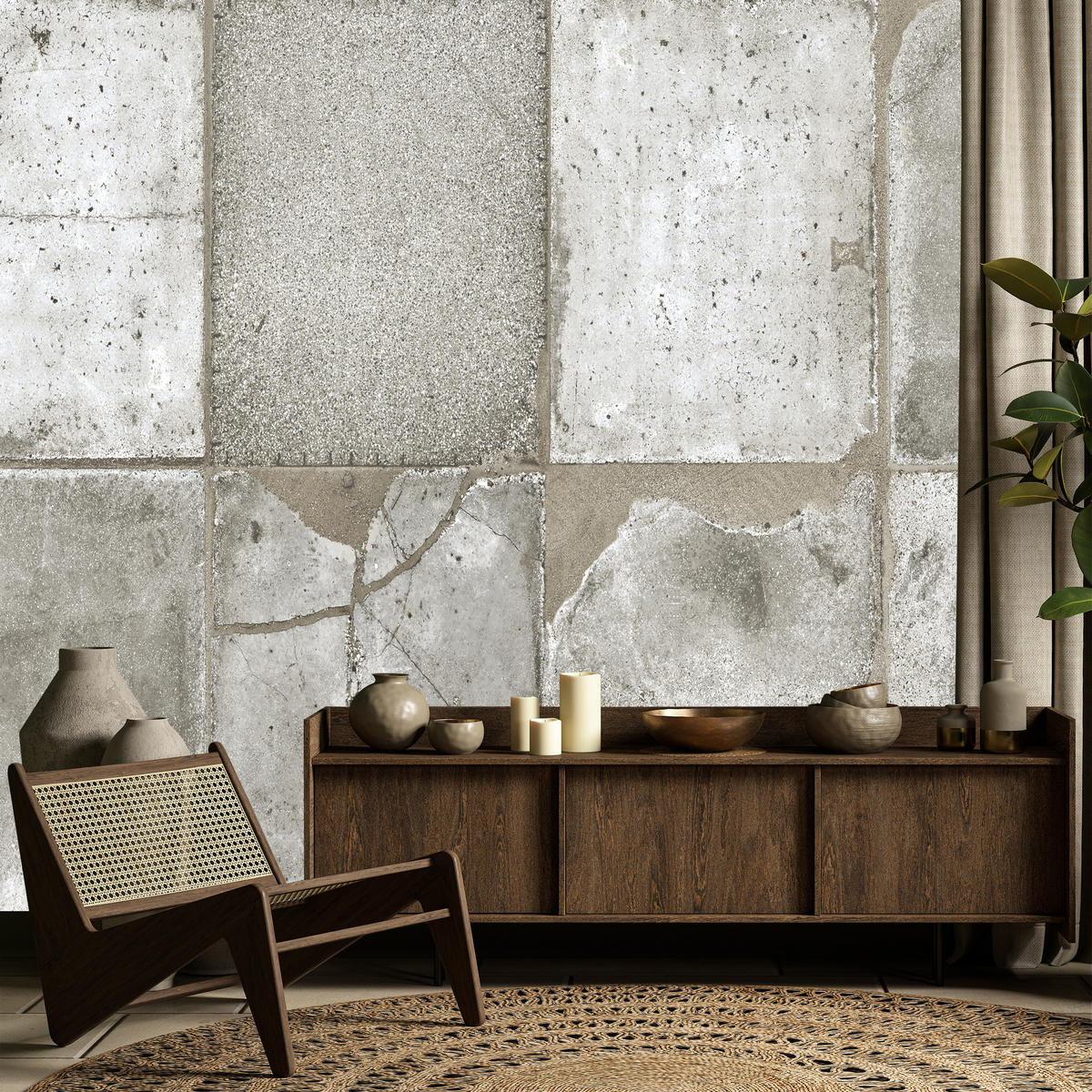 FOTOTAPETE Abstrakte Betonplatten Optik Vintage Grau Industrie 300x210 - Grau, Papier (300/210cm) - Muralo