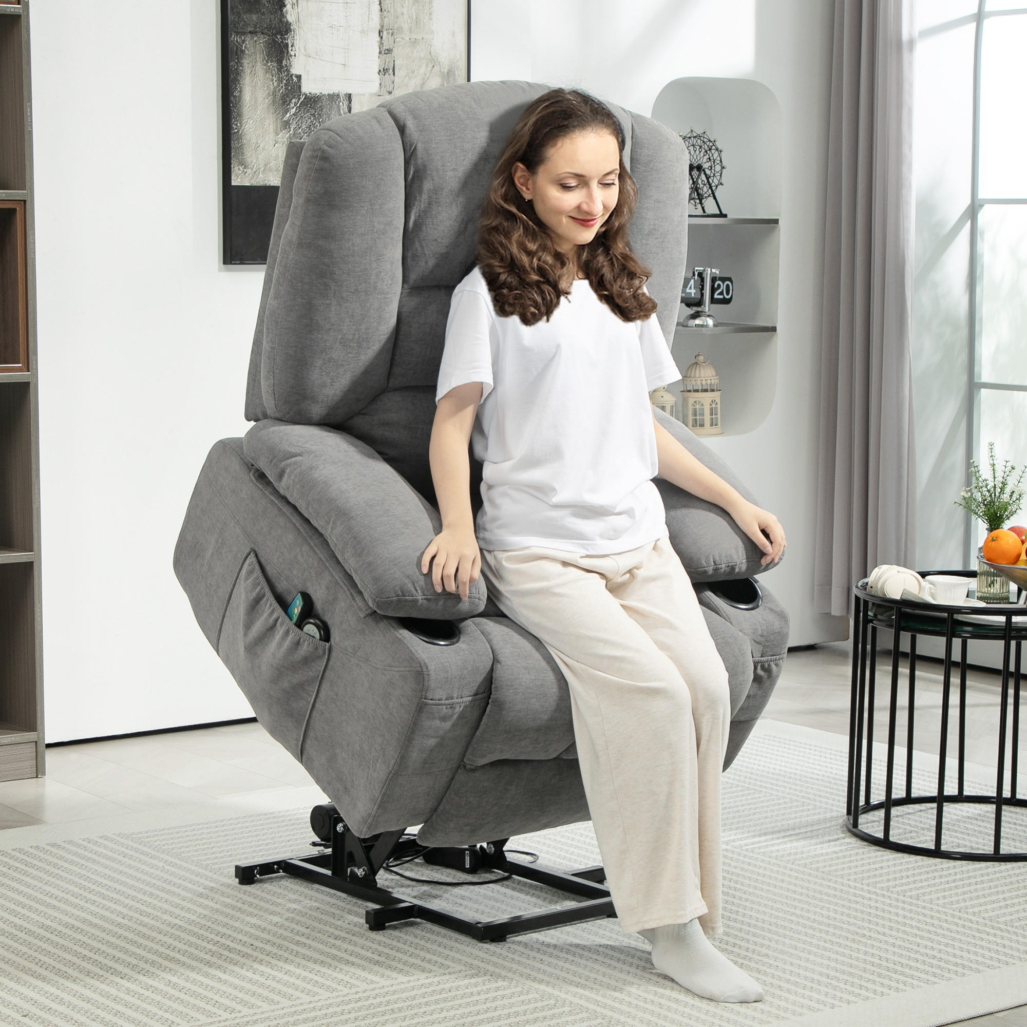 FERNSEHSESSEL mit Aufstehhilfe Elektrisch, Dunkelgrau - Dunkelgrau, Textil (97/102/90cm) - HOMCOM