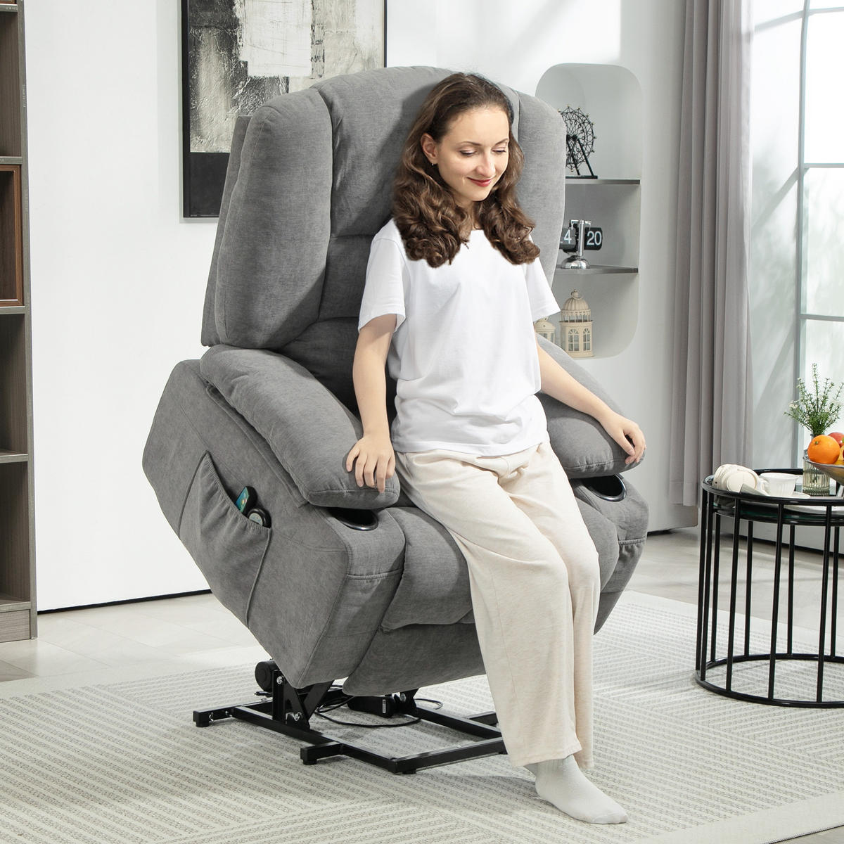 FERNSEHSESSEL mit Aufstehhilfe Elektrisch Relaxsessel mit Liegefunktion - Dunkelgrau, Textil (90/102/97cm) - HOMCOM