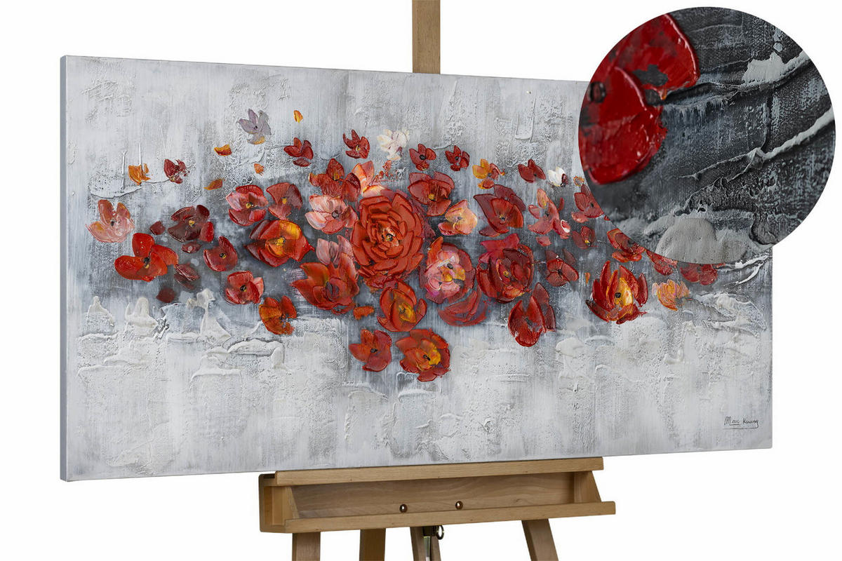 ÖLGEMÄLDE 120/60 cm - Rot/Grau, Holz/Textil (1.5/60cm) - KUNSTLOFT