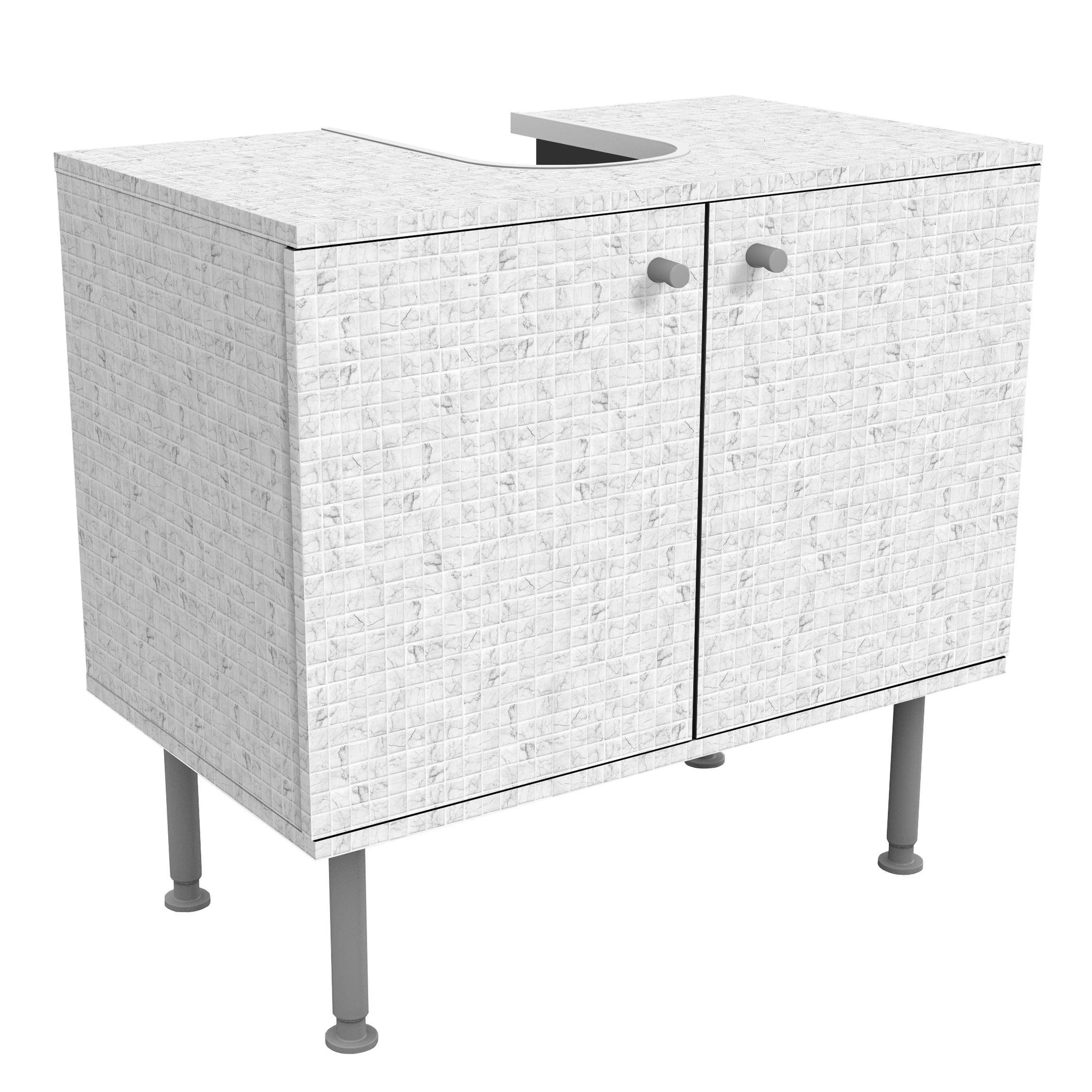 WASCHBECKENUNTERSCHRANK Mosaikfliese Marmoroptik Bianco Carrara 60/55/35 cm - Weiß, Holzwerkstoff (60/55/35cm) - Bilderwelten