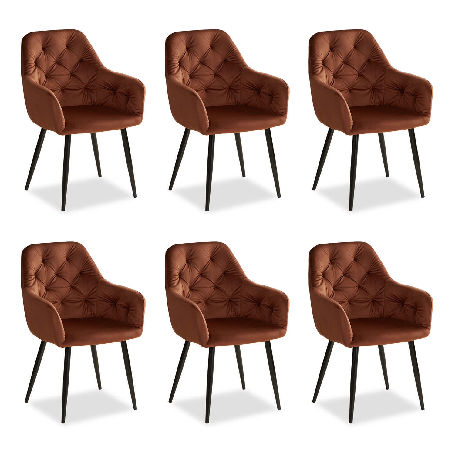ARMLEHNSTUHL-SET 6 Stück in Stahl Samt Braun - Braun, Textil (59/89/63cm) - Homestyle4u