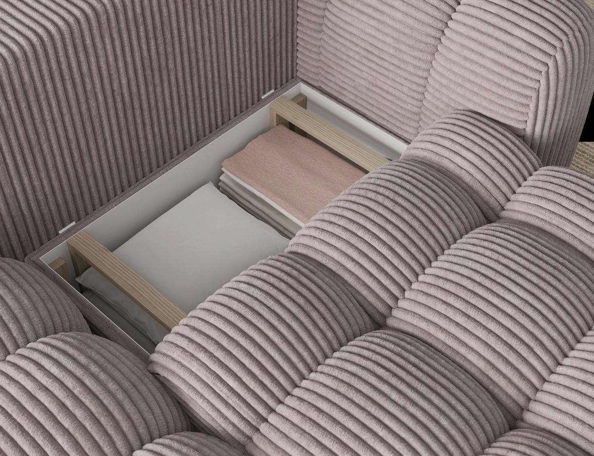 ECKSOFA COZION L-Form mit Schlaffunktion & Bettkasten – Modernes 3-Sitzer Sofa, HR-Kaltschaum, Wellenfederung, 267 × 165 cm - Hellgrau/Schwarz, Kunststoff (165/267cm) - Wohnideebilder
