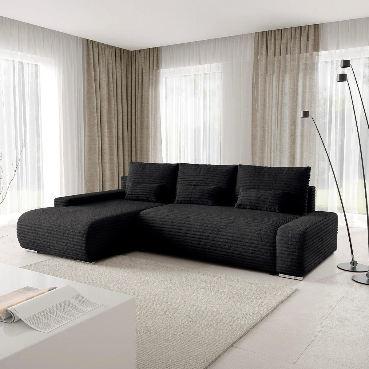 ECKSOFA Ivana 3 Sitzplätze Schwarz - Schwarz, Holz (265/172cm) - Petits-meubles