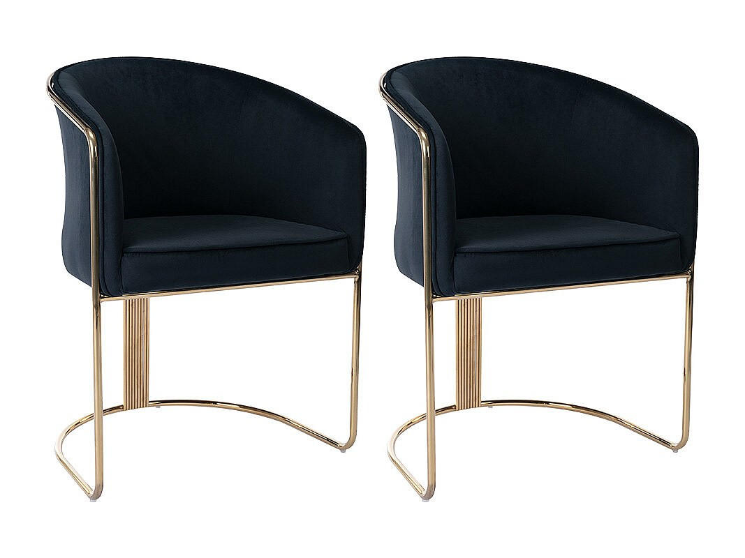 STUHL mit Armlehnen 2er-Set - Samt & Metall - Schwarz und Goldfarben - JOSETHE - Schwarz, Textil (52.5/82.5/59.5cm) - Pascal Morabito